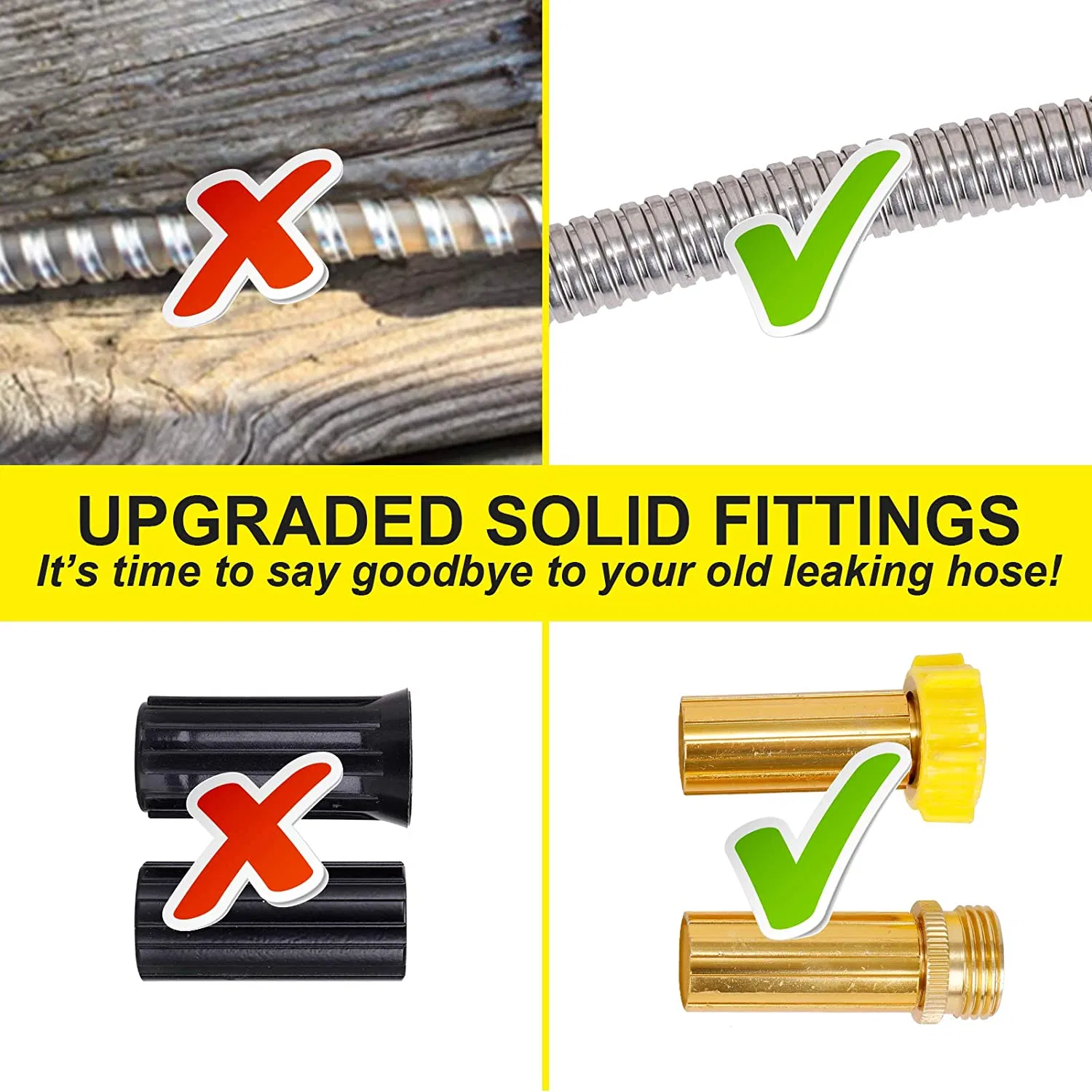Metal Garden Hose 5FT - Short Hose Stainless Steel Heavy Duty Water Hose with Solid Adjustable Nozzle