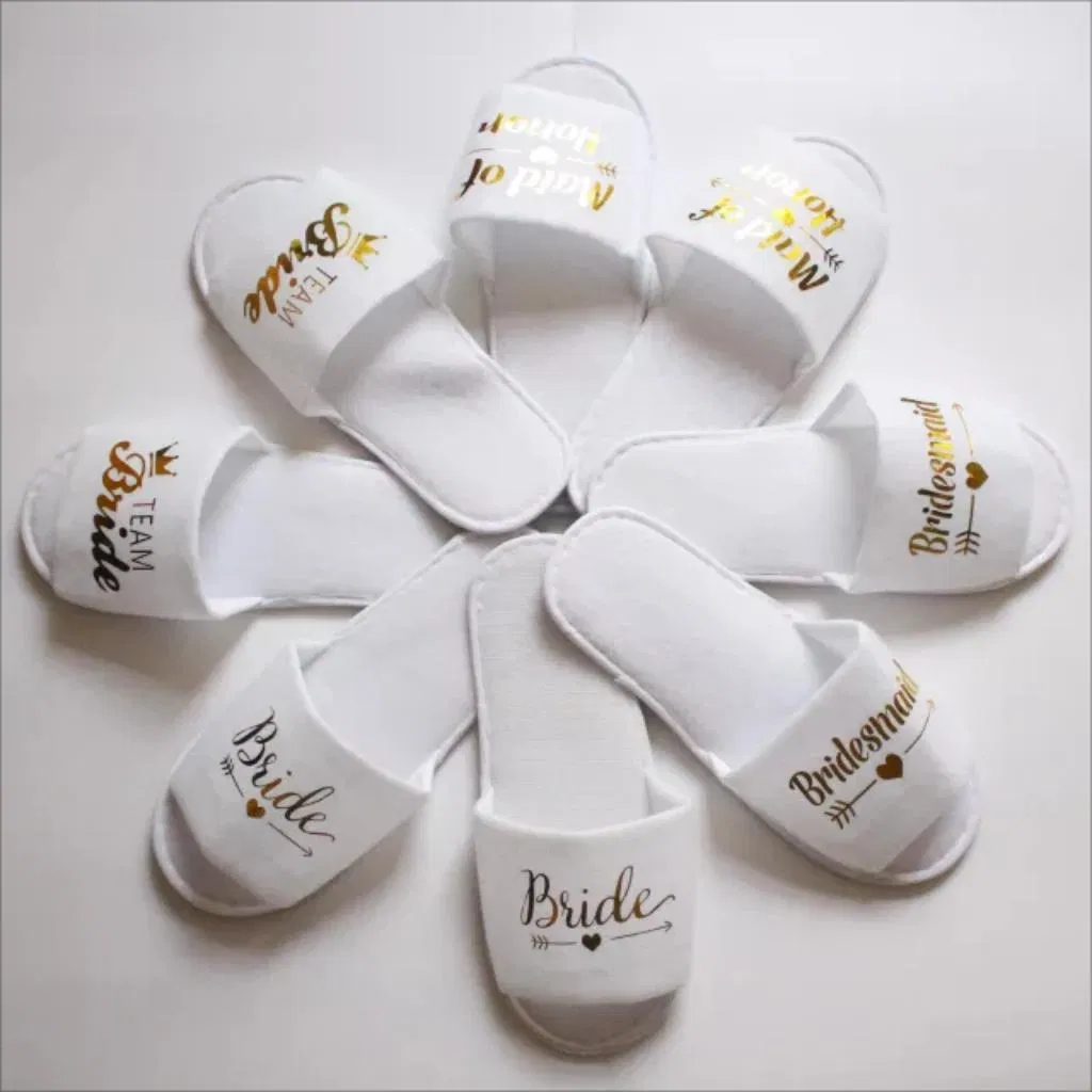 Bride Groom Disposable High-End Wedding Slippers Made of Towel Cloth Hotel Slippers