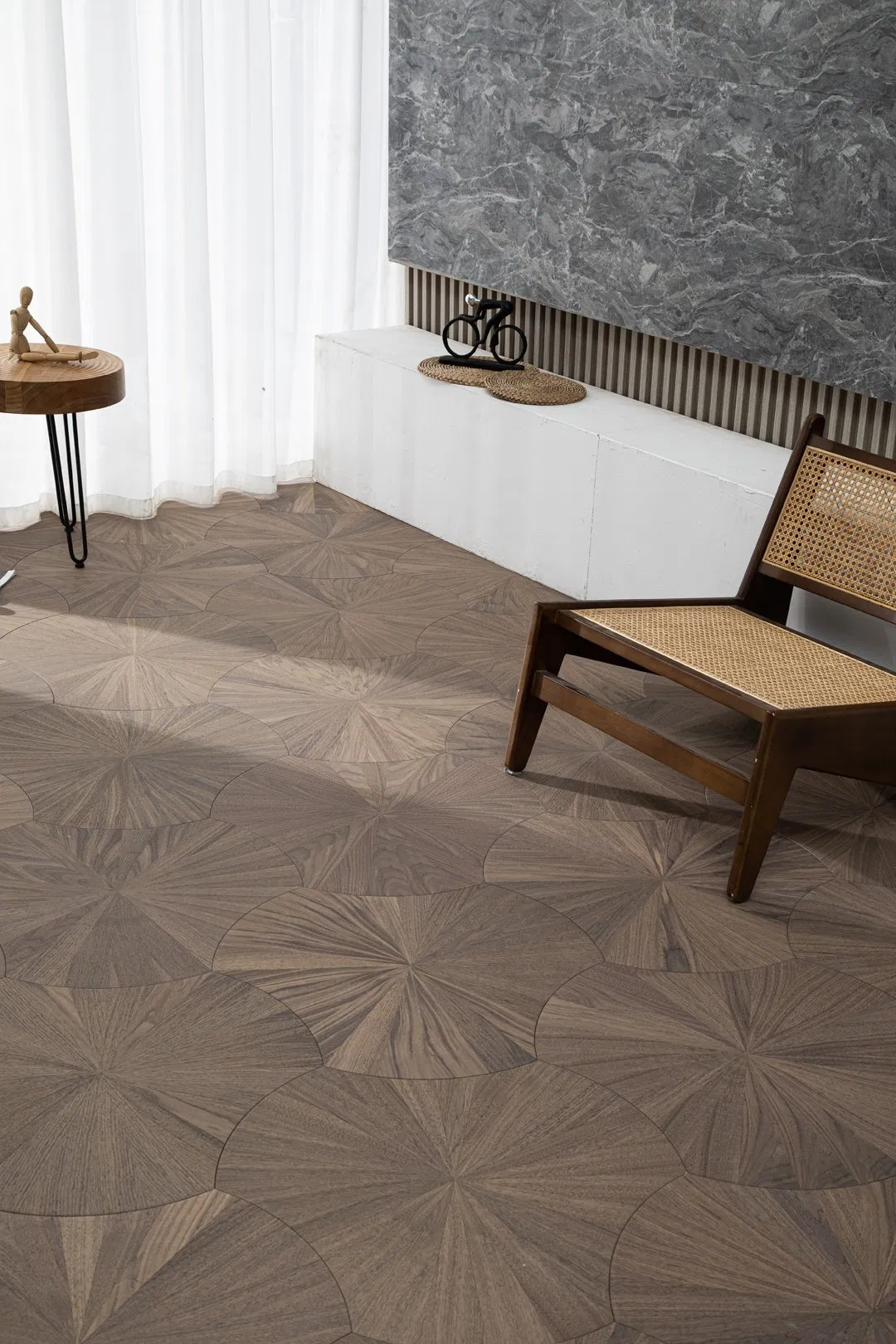 Black Walnut Large Lotus Leaf Shaped Parquet Wooden Flooring
