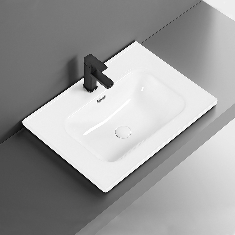 Modern White Ceramic Lavatory Wash Basin Rectangle Thin Vanity Top Single Cabinet Porcelain Bathroom Sink 1142-70