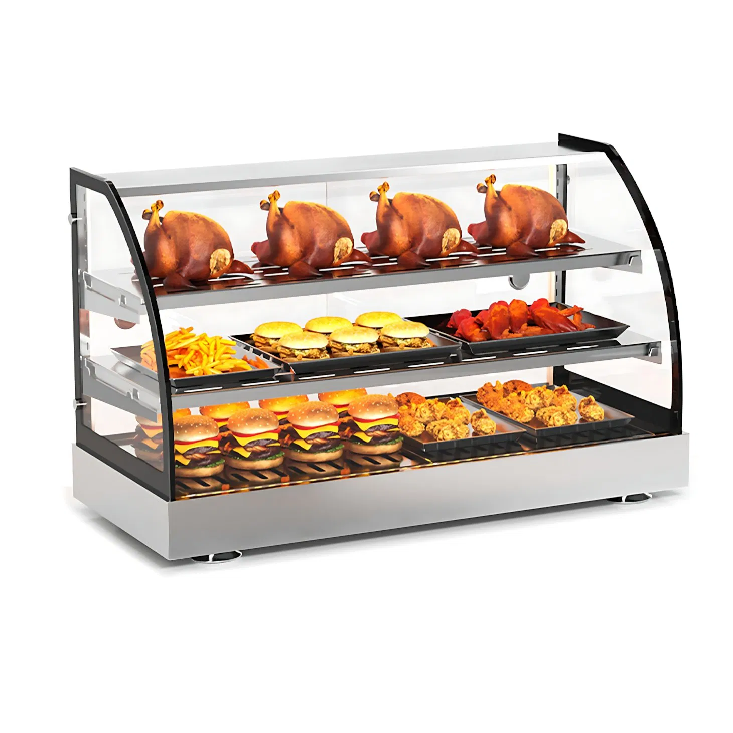 Low Noise Operation Curved Food Display Warmer Ideal for Quiet Dining Environments