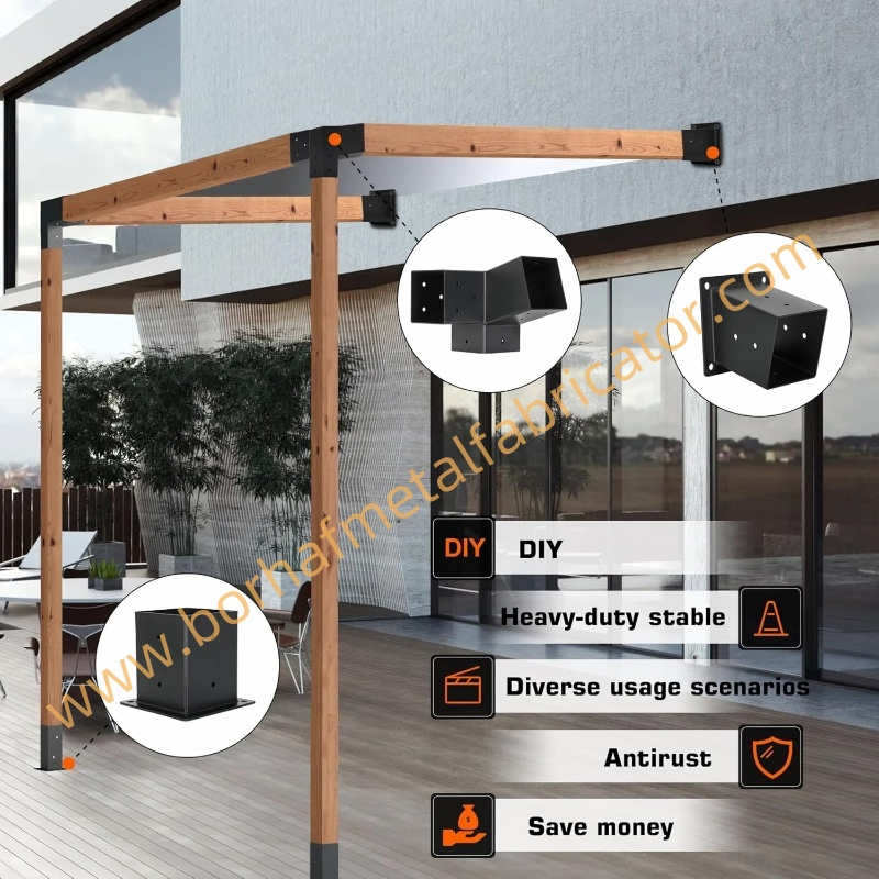 Outdoor Pergola Hardware Bracket for Elevated Stand Solid Steel Wooden Gazebo