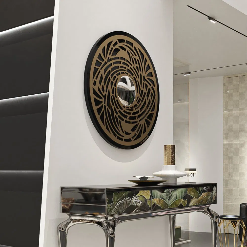 Modern Round Decorative Mirror with Metal Frame for Bedroom or Living Room