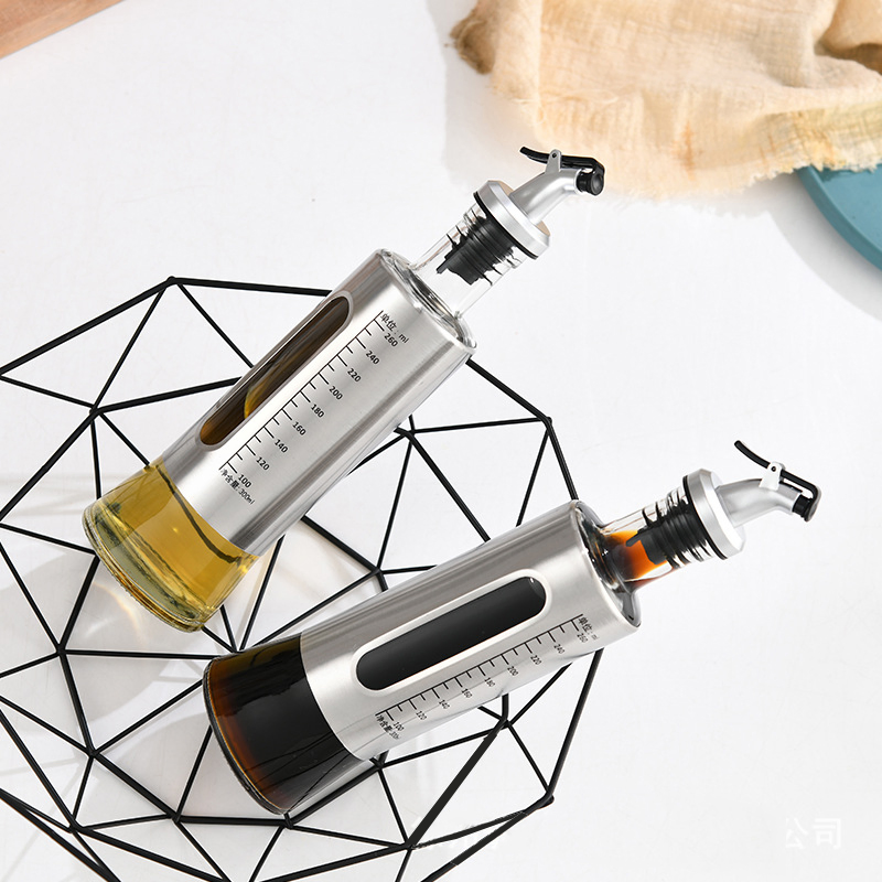 Kitchen Vinegar Dispenser Set Glass Olive Oil Bottles with Drip Spout Leak-Proof Oil Pot Storage Seasoning Condiment Container