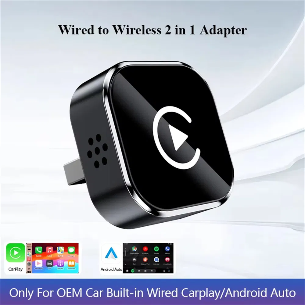 Q1a Wired to Wireless Carplay & Android Auto Adapter -2-in-1 Auto Connect Mini Dongle (Black + Colorful Symbol)