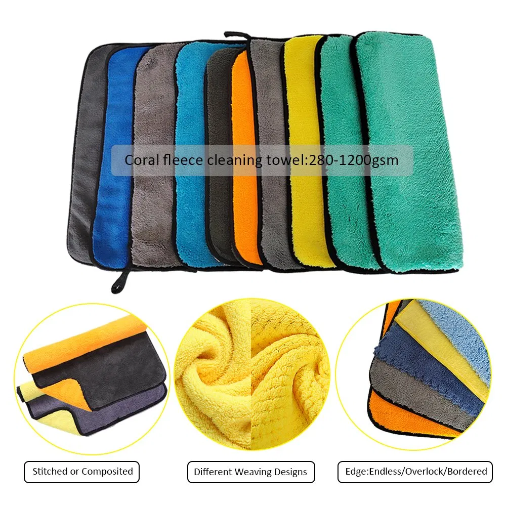 Factory Directly Wholesale Thicken 800GSM 1200 GSM Double Layers Microfiber Towel Quick Dry High Water Absorption Car Wash Cleaning Towel Free Sample