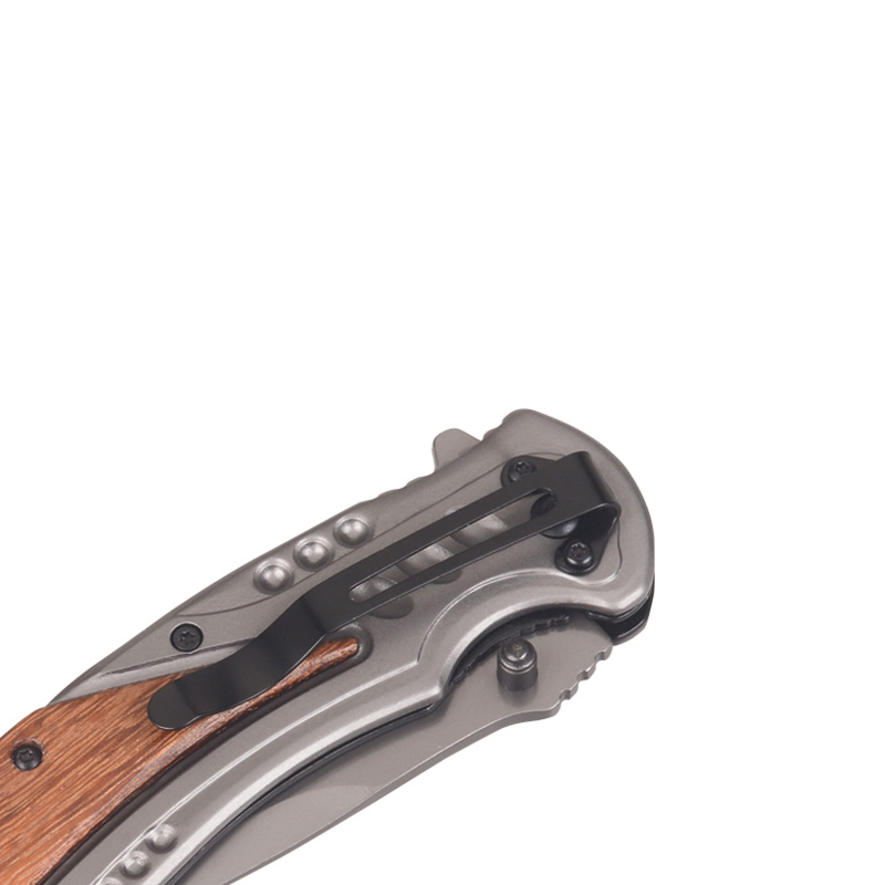 Folding Knife with Stainless Steel and Wooden Handle (#31255)