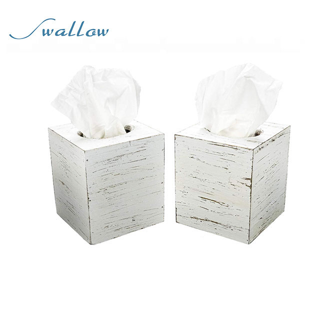 Buy Swallow Square Tissue Box Cover- Decorative Rustic Wood Cube Tissue Holder with Slide-out Bottom Panel