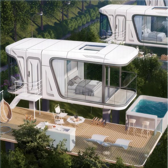 Prefab Tiny Mobile Home Cabin Space Capsule Solar Panel Container House for Tourism