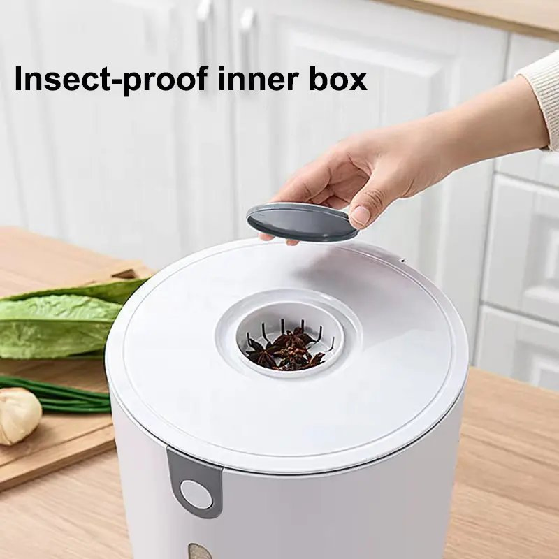 Sj-5 Durable Plastic Automatic Press-Type Food Box Rice Dispenser Storage Container for Kitchen Organizer