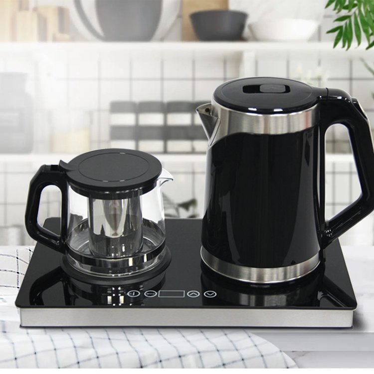 New China Supplies Coffee and Tea Maker Machine Electric Turkish Tea Maker Kettle Tea Pot 2 in 1 Electric Kettle with Tray Set