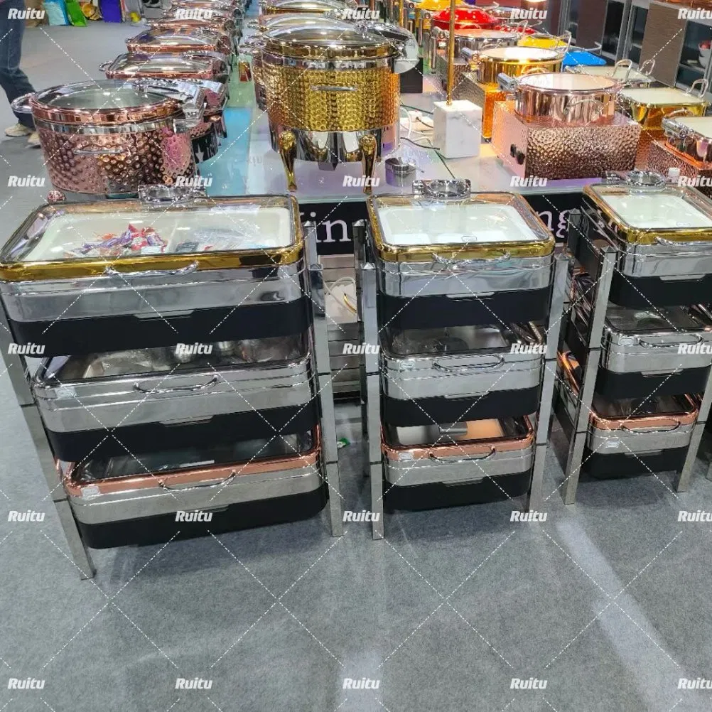 Catering Buffet Euiquipment Hotel Restaurant Chaffing Dises Food Warmer Chafer Stacking Stainless Steel Stackable Chafing Dish Trolley