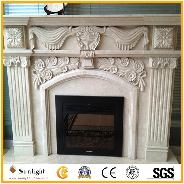 Natural Green Marble/Stone Fire Place Stone Mantel Fireplace with Hand Carved