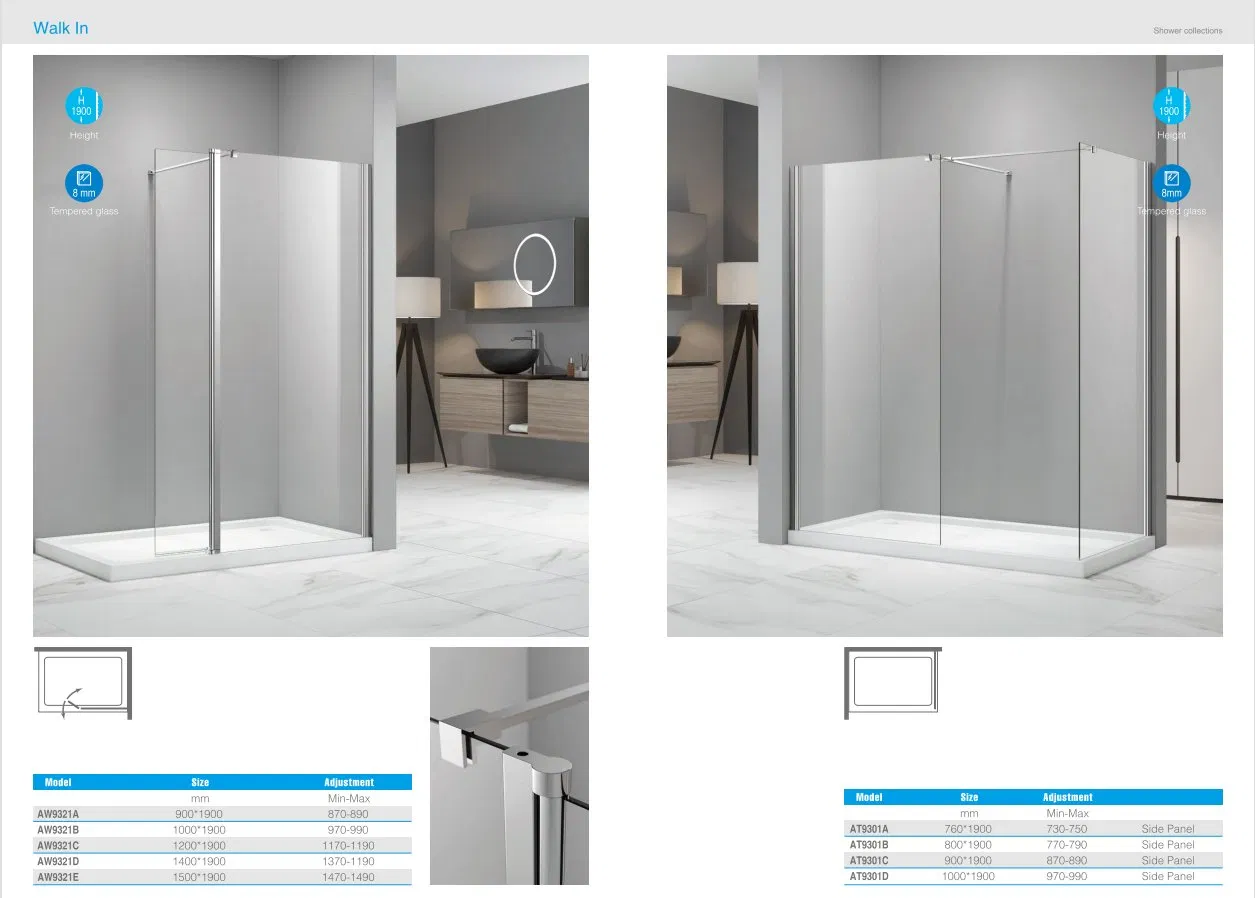 4mm 6mm 8mm 10mm Tempered Glass Shower Door for Shower Room