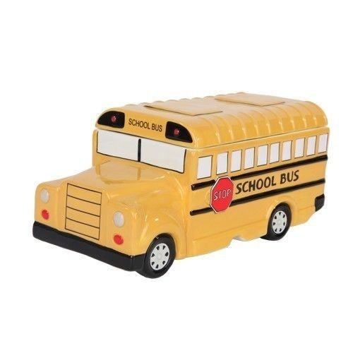 School Bus Yellow Cute Cookie Jar Fine Ceramic Home Decor Kitchenware Collection