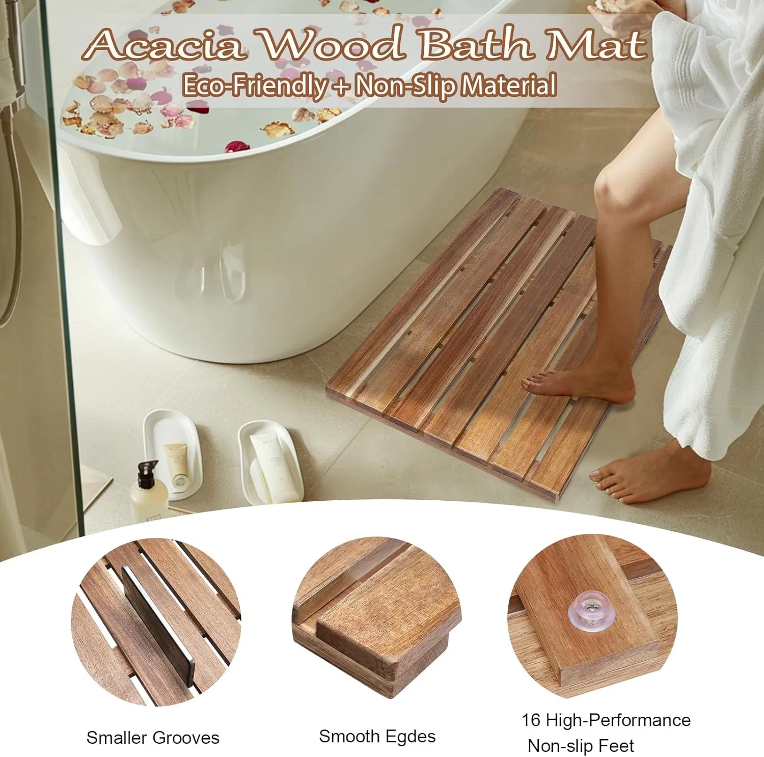 Acacia Wood Home Hotel Bathroom Bath Bath Mat Bathroom Mat