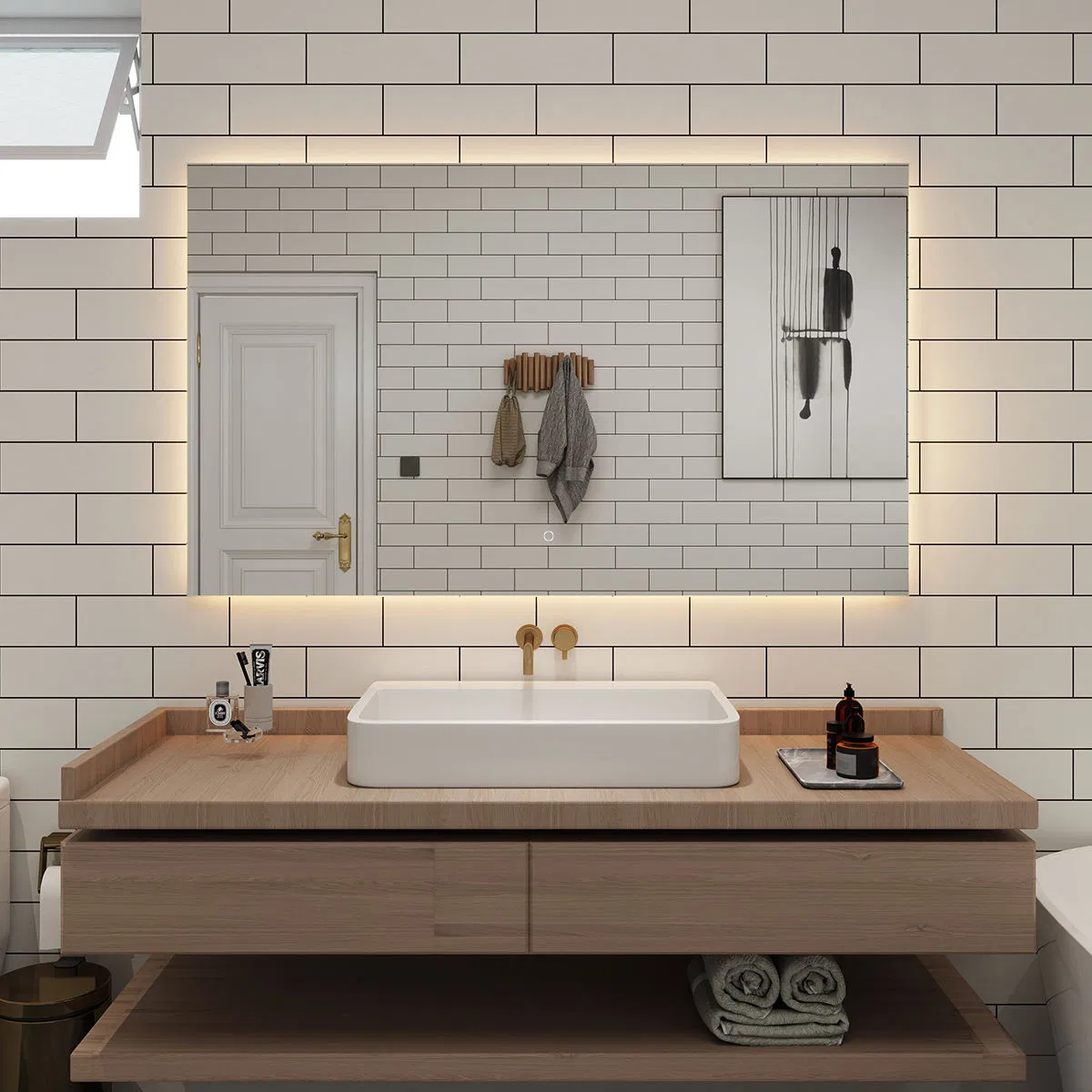 CE Manufacturer Home Decoration Bathroom Furniture Rectangle Bluetooth Mirror with Speaker Bluetooth Dressing Smart Wall Backlit Glass Light LED Mirror