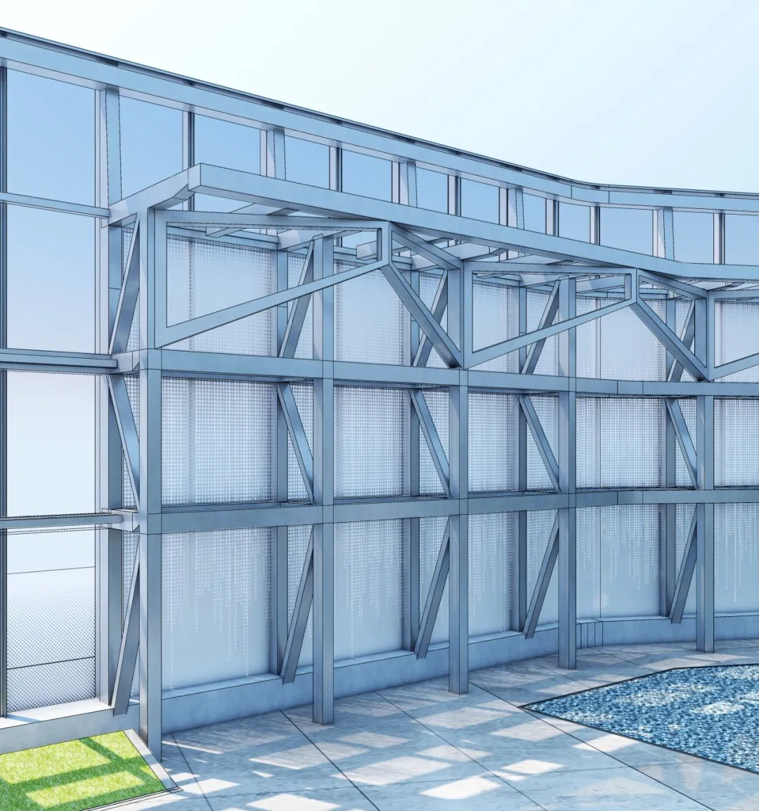 Hidden Frame Glass Curtain Wall Design, Modern & Transparent Appearance.