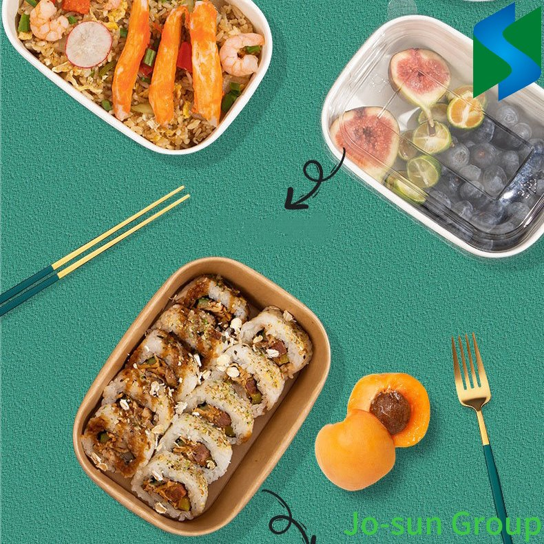 Hot Sale Food Grade Disposable Takeaway Fast Food Container Water and Oil Proofing Kraft Paper Rectangular Bowl with Lid