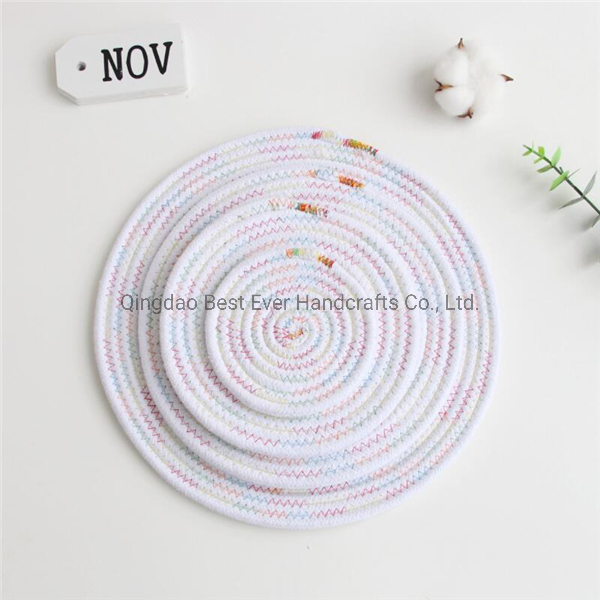 Pure Cotton Thread Weave Round Drink Hot Pads Mats Coasters Set of 4