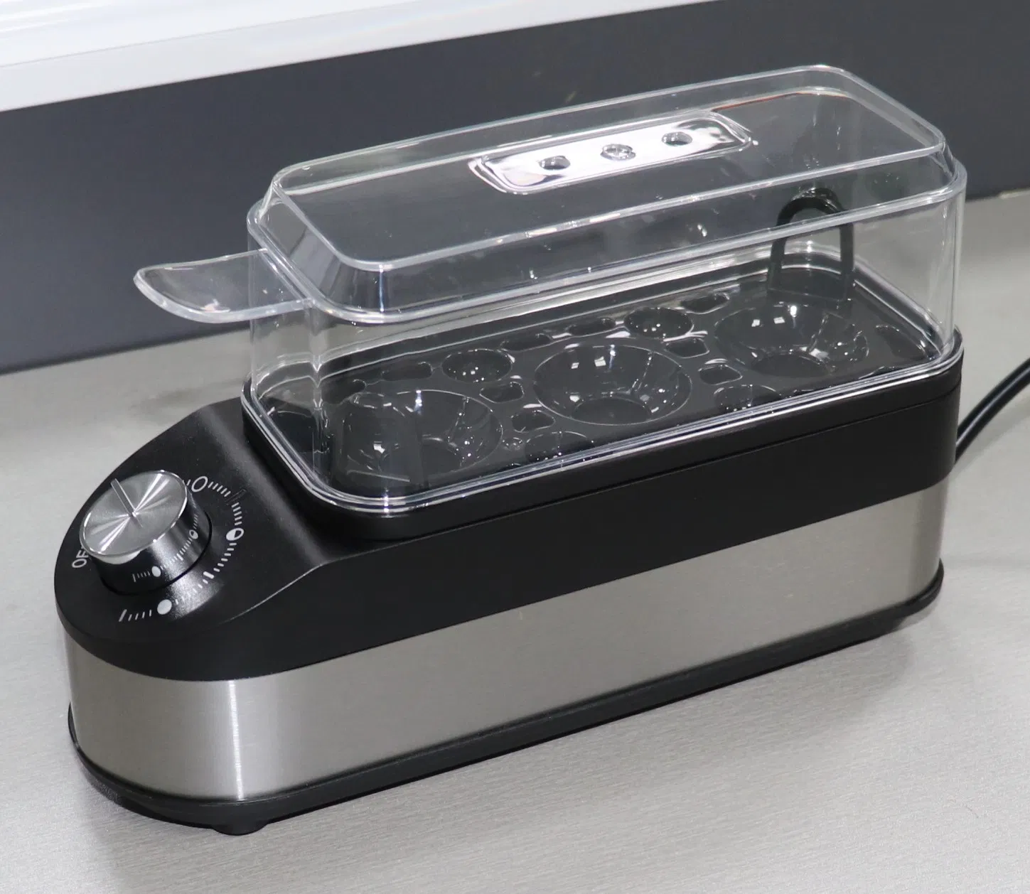 3-Egg Electric Egg Boiler Cooker with Timer Beeping Sound & Flashing Light
