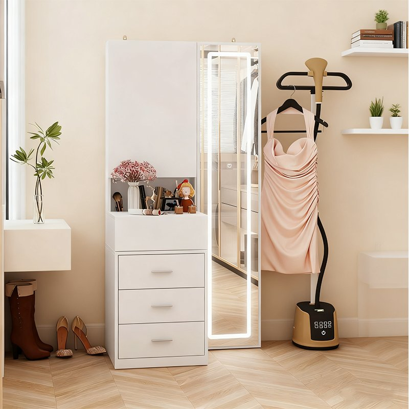 Factory Direct Sale Latest Minimalist Wooden Full-Length Mirror with LED Lights