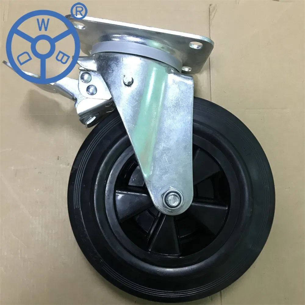 Industrial Wheels Castor Waste Bin Caster PP Core Rubber Trolley Wheel Heavy Locking Brake Casters