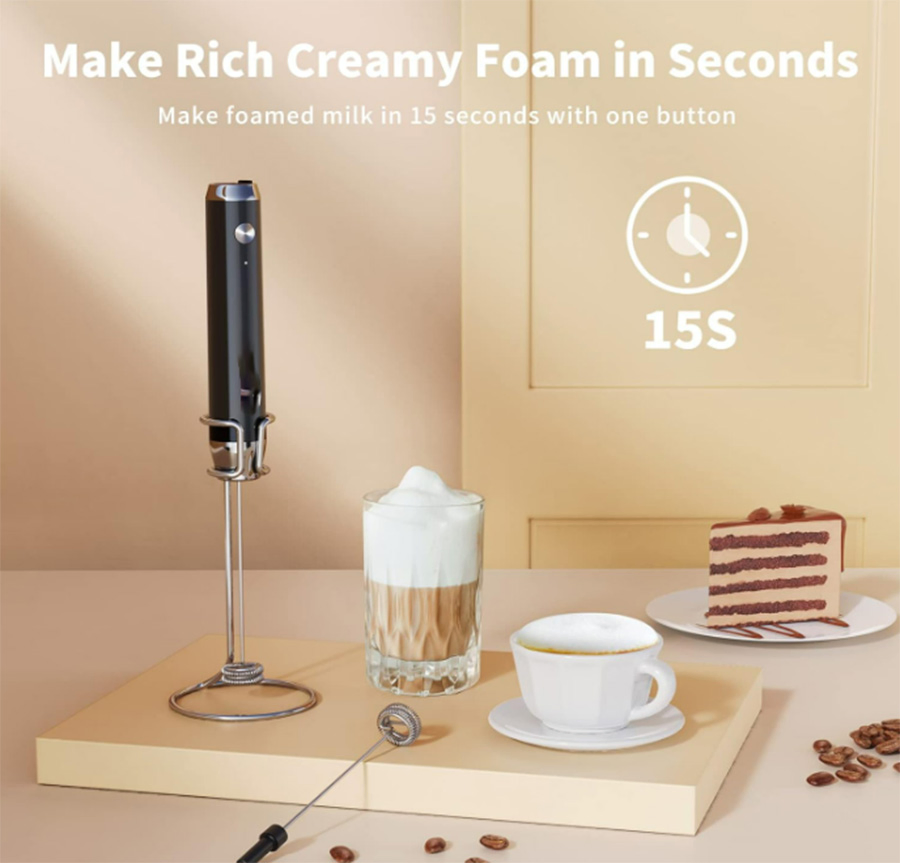 Rechargeable Handheld Electric Foam Maker Milk Frother with Stand