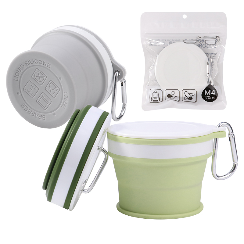 Customized BPA Free Food Grade Silicone Collapsible Pocket Size 170ml 200ml Foldable Mug Silicon Folding Cup for Water Juice Coffee Cola Tea Milk and Ice-Cream
