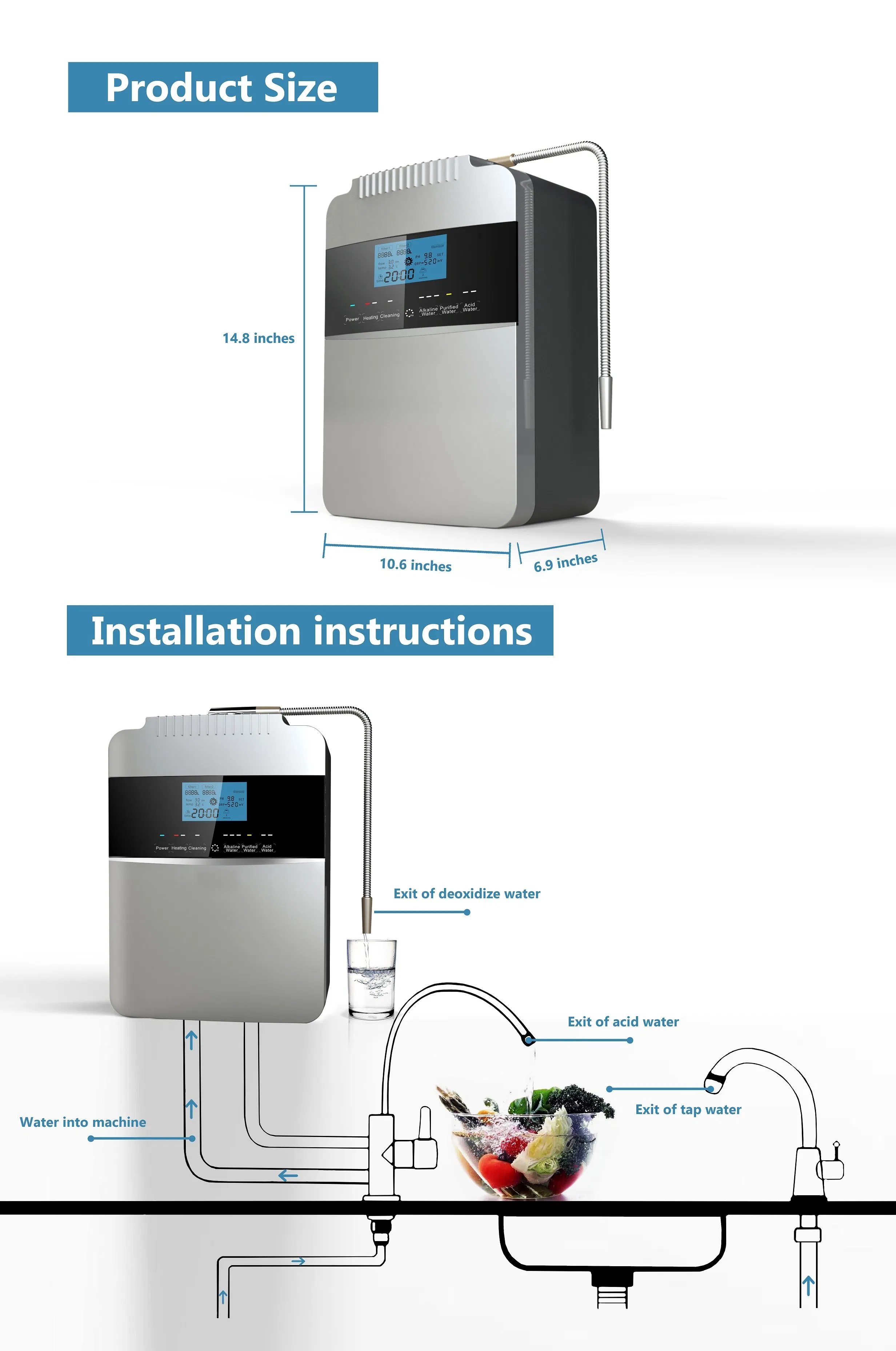 Water Filter System Alkaline Water Health Home Appliances Eco-Friendly 8 Plates pH 2.5~11.5 Alkaline Water Filter