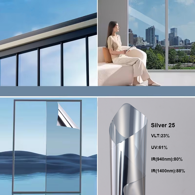 Silver25 Solar Control One-Way Privacy Mirror Reflective Decorative Window Building Glass Film