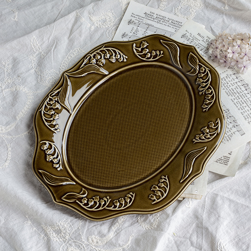 Dinner Plates, Modern Ceramic Plate Relief Lily Valley