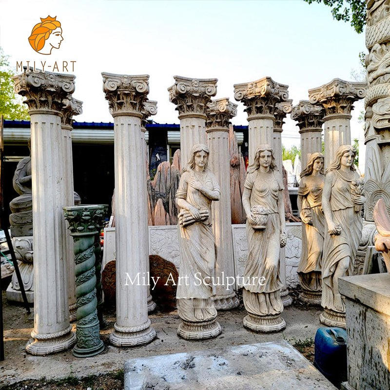 Customized Hand Carved Building Stone Column Roman Marble Statues Pillars