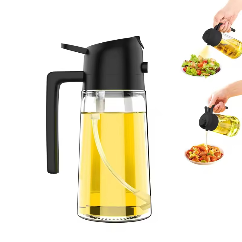 2 in 1 Food-Grade 470ml Oil Mister Sprayer Dispenser Glass Oil Bottle for Cooking for Air Fryer Salad Frying BBQ