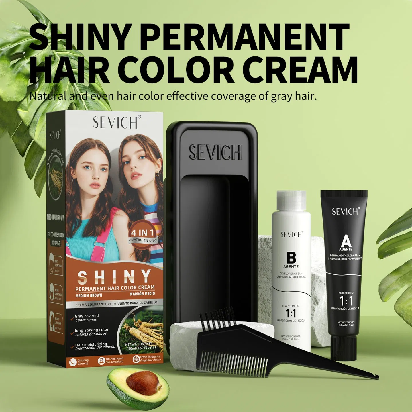 Sevich 50ml Black Hair Cream Private Label Permanent Cover White Grey Hair to Black Dye Color Cream Treatment