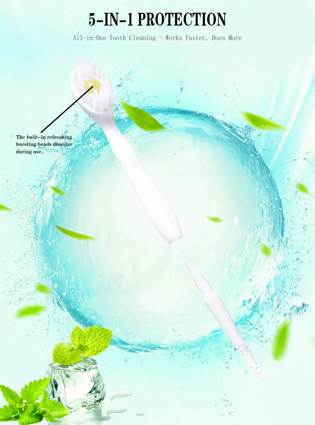 5 in 1 Disposable Toothbrush with Bursting Bead One Brush Technology Medium Bristle Convenient Dental Care Tool