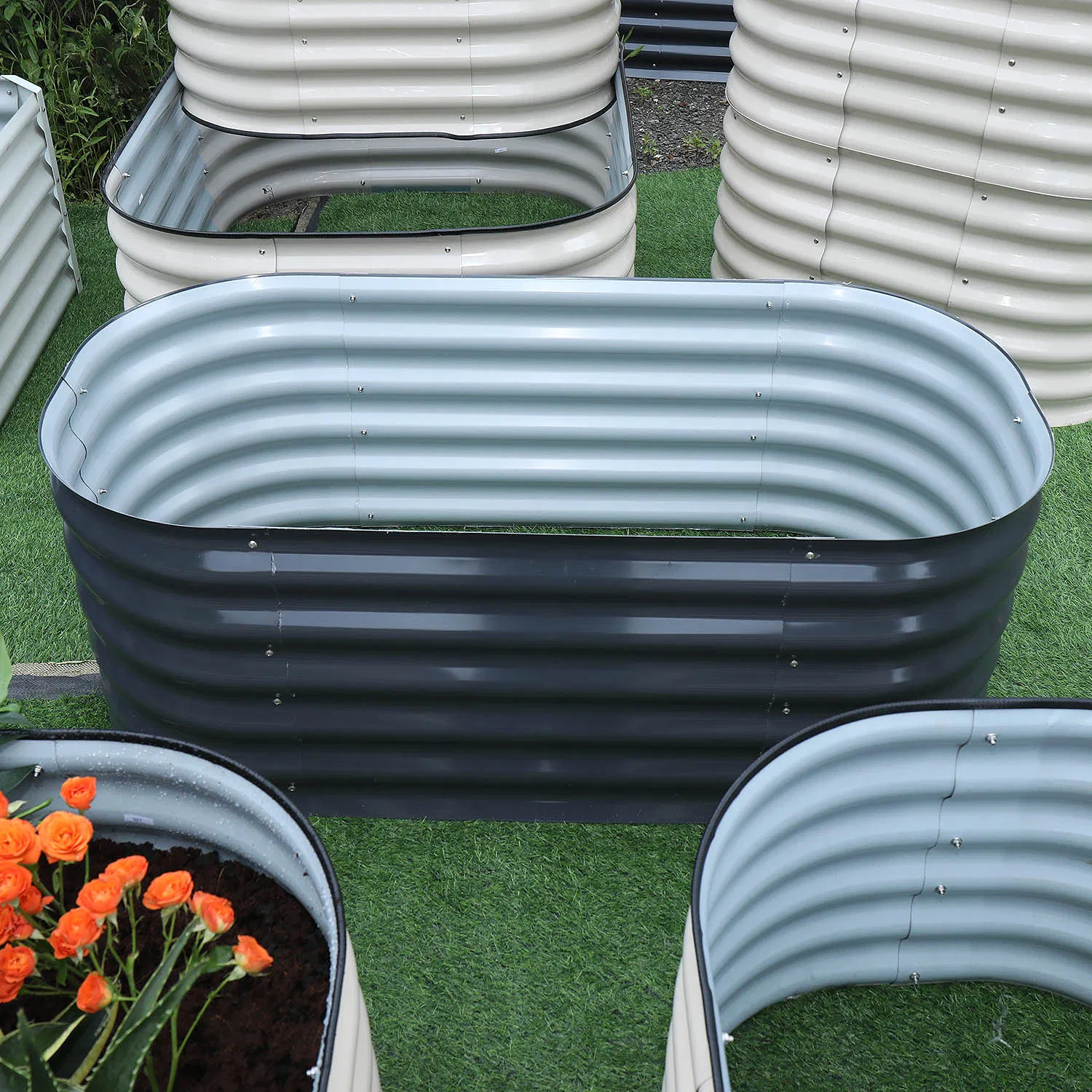 Metal Planter Boxs Galvanized Vegetables Flower Designed Easy Garden Bed Modular 4