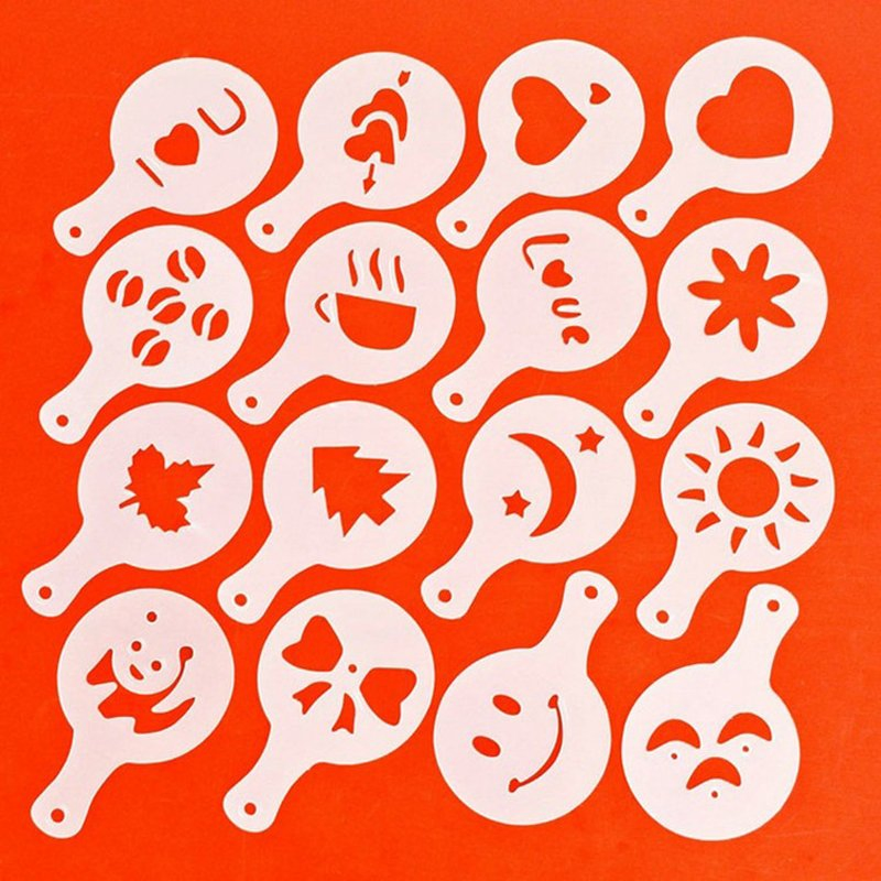 16 PCS Set Plastic Cake Stencil Decorating Coffee Stencils Easy-Clean Art Tool