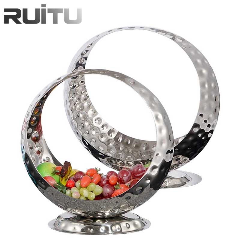 Arabic Table Decorative Round Luxury Modern Serving Hotel Buffet Catering Food Display Holder Bowls Silver Metal Stainless Steel Hammered Fruit Salad Bowl