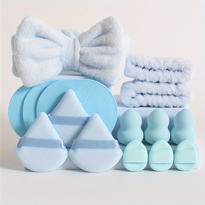 Bow Headband Wrist Strap Sponge Triangle Powder Puff Beauty Egg Set