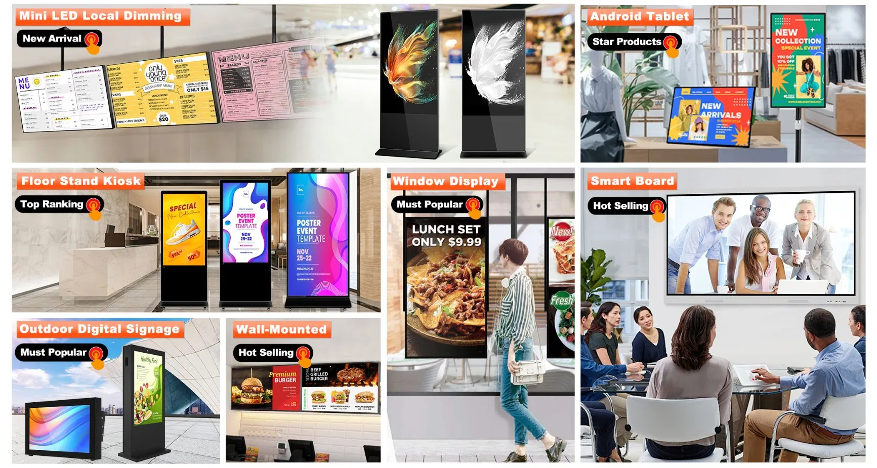 Aiyos Hot Floor Stand Advertising Player Double Sided Digital Signage Kiosk for Shopping Center