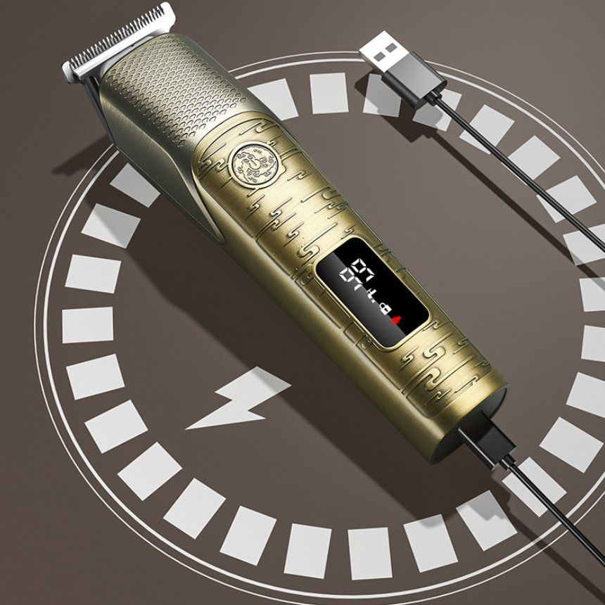 Retro Men's Digital Display Multi-Functional Six-in-One Bald Hair Clipper Electric Ipx6 Nose Hair and Body Hair Trimmer