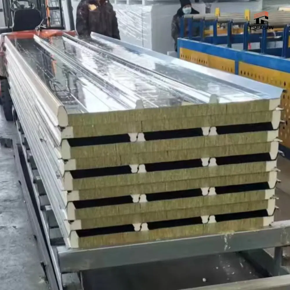 Tseason Building Materials Rock Wool Waterproof Fireproof Building Insulation Board Prefab Steel Building Rock Wool Sandwich Panel