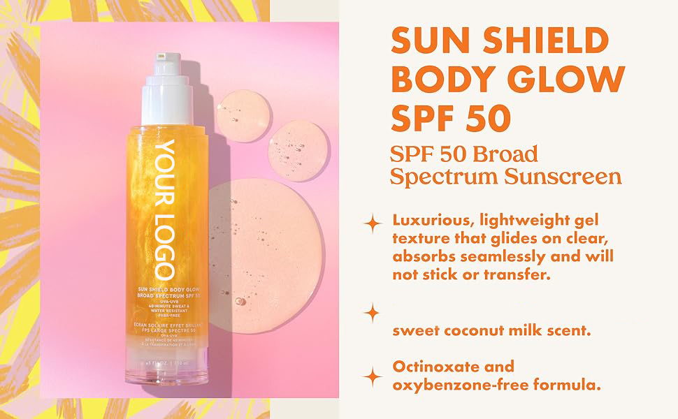 Beauty Cosmetics Skin Care SPF 50 UV Protection Sheer Sunscreen Gold Shimmer Mica Sun Shield Body Glow