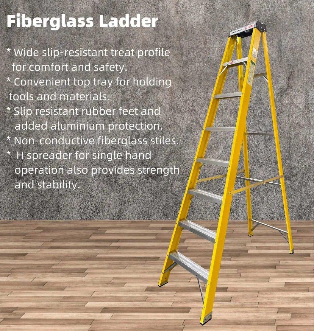 En131 Industrial Style Fiberglass a-Type Ladder 8FT Fiberglass Ladder with Special Packaging Suit for European Market Standards for Online Selling Ladder