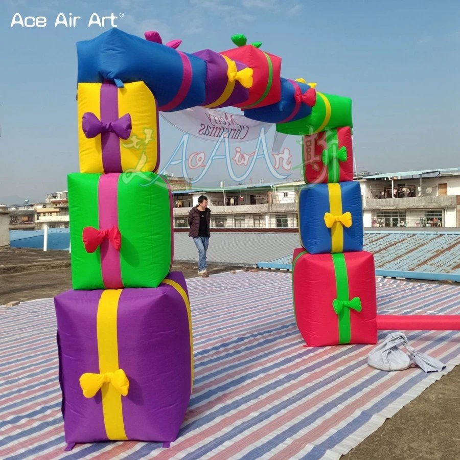 Popular 3mwx2.5mh Archway Christmas Inflatable Arch with Gift Bags and Light for Merry Christmas Party and Event Decoration