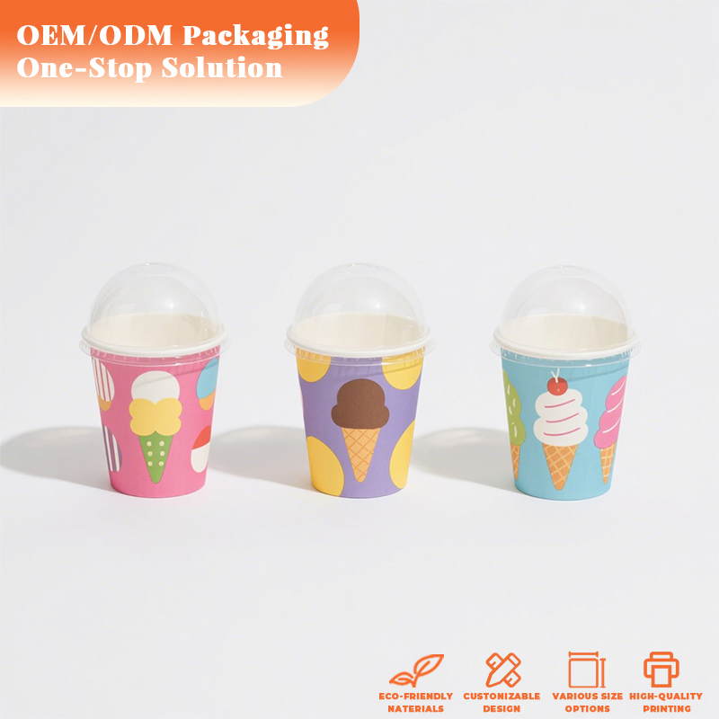 Hot Sale Disposable Custom Printed Ice Cream Cups with Lids