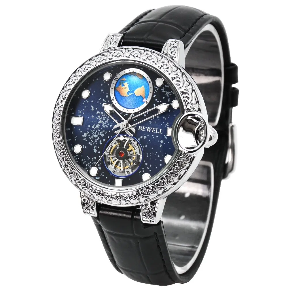 Zinc Alloy Case Unisex Quartz Watches Hollow Design with Turbillion and Earth for Couples or Lovers Gifts