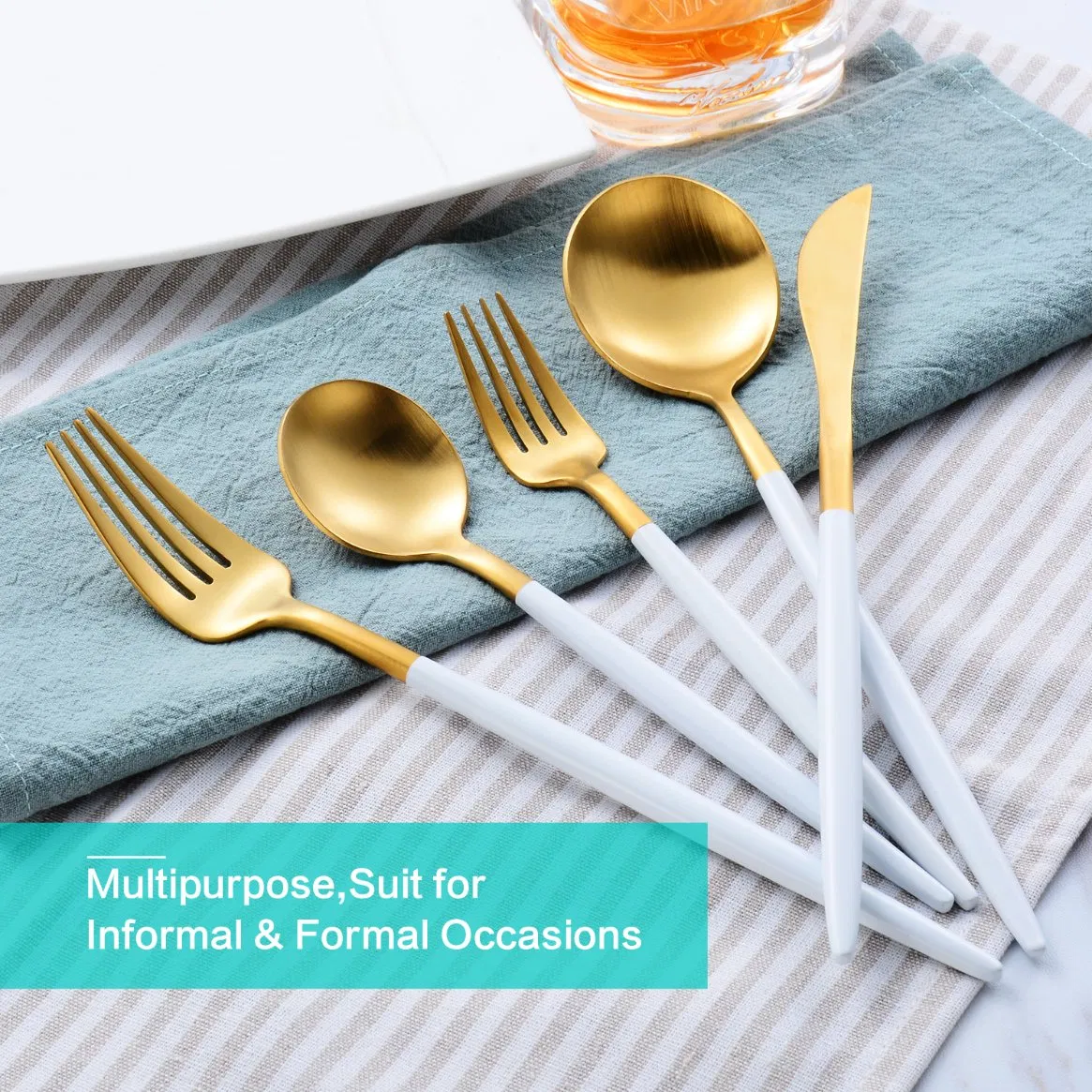 High Quality 18/10 Stainless Steel Silverware Two Tone Cutlery White and Silver Flatware Set for Wedding