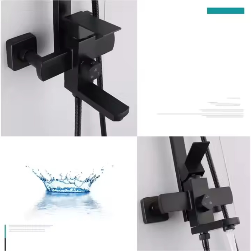 Bathroom Large Head Rain Shower Spray Sleek Black Shower Set